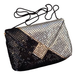 Vintage Metal Aluminum Mesh Evening Clutch Bag - Black Silver Gold Snake Chain